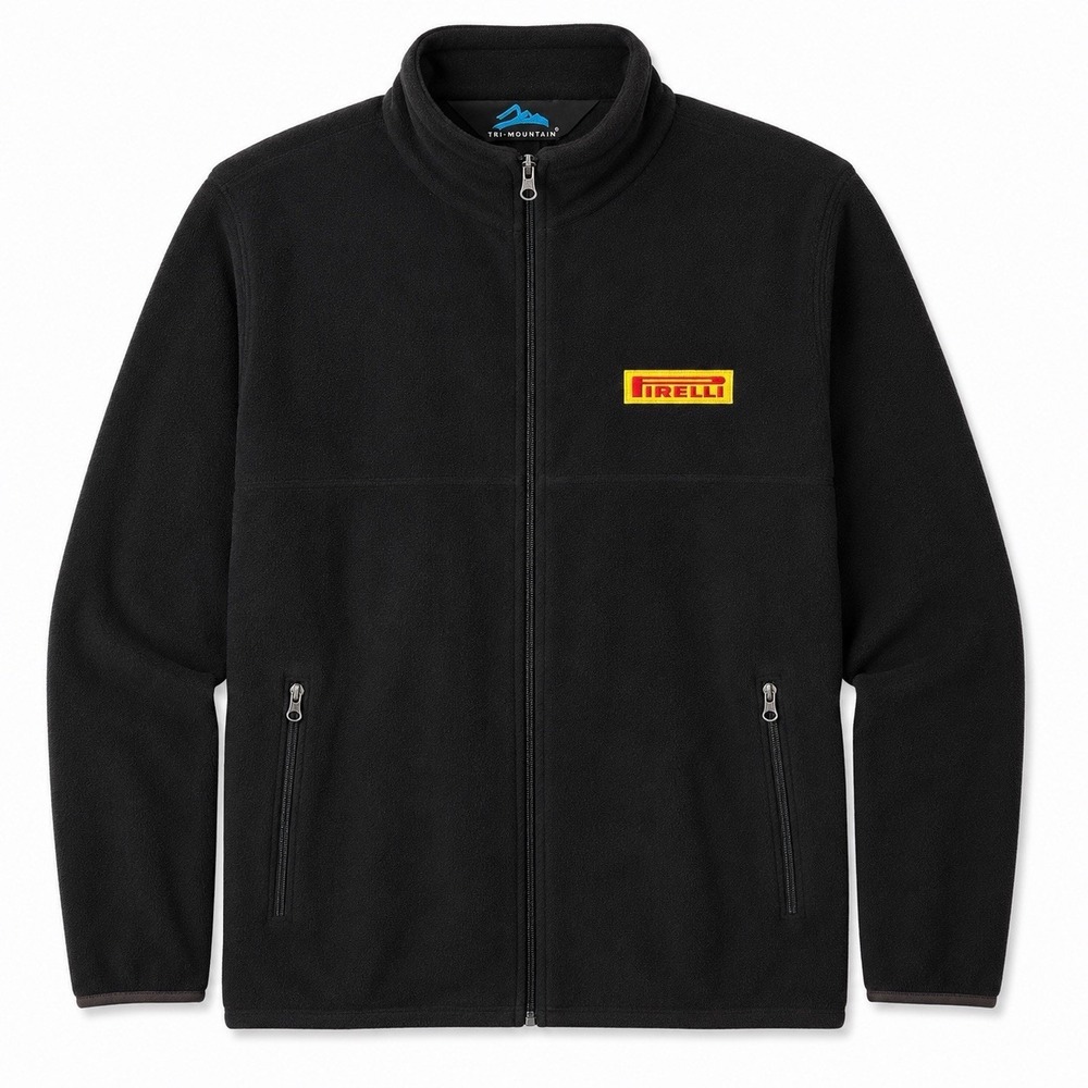 Pirelli Tri-Mountain Men's Large Black Full Zip Fleece Jacket Embroidered Logo